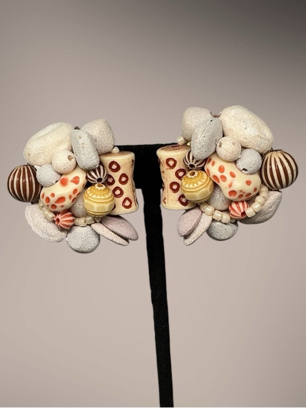 Vintage Beachcomber Cluster Clip On Earrings